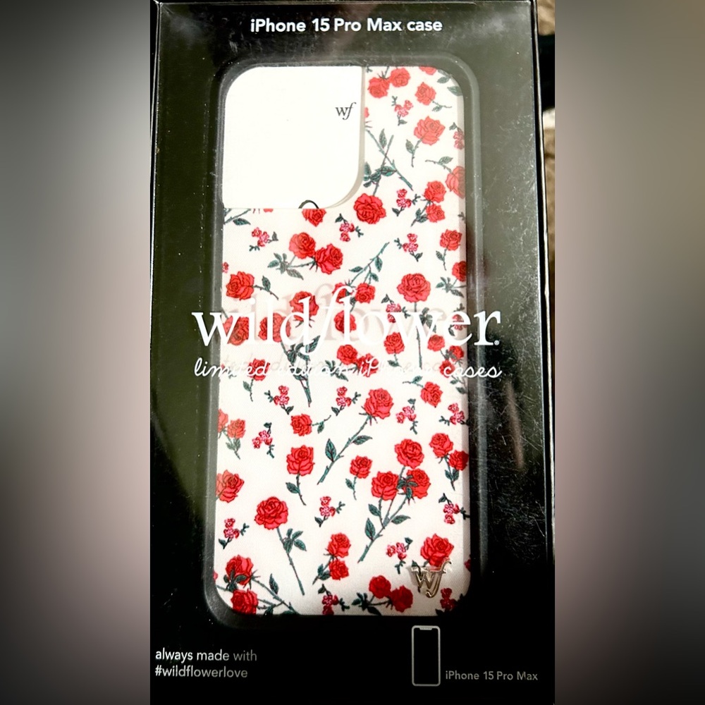 Wildflowers iPhone 15 Pro Max Case - Red Rose Pattern
